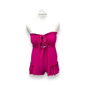 Venus Womens Hot Pink Sleeveless Smocked Halter Fun & Flirty Summer Short Romper
